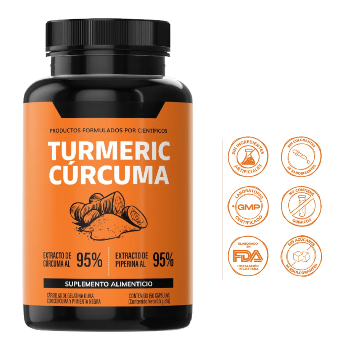 Frasco de Cúrcuma con Pimienta Negra de Raíz Vita, extracto al 95%